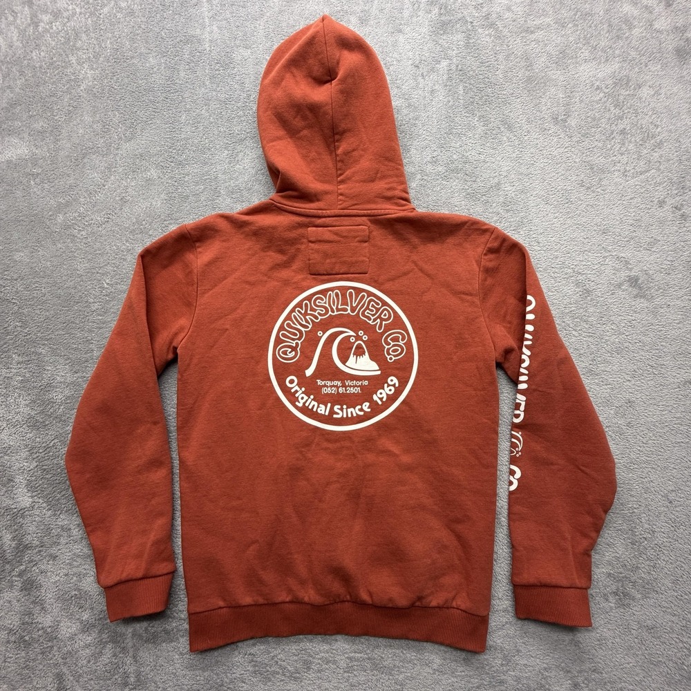 Quiksilver Hoodie Youth L Orange Pullover Hooded Fleece Graphic Print Logo